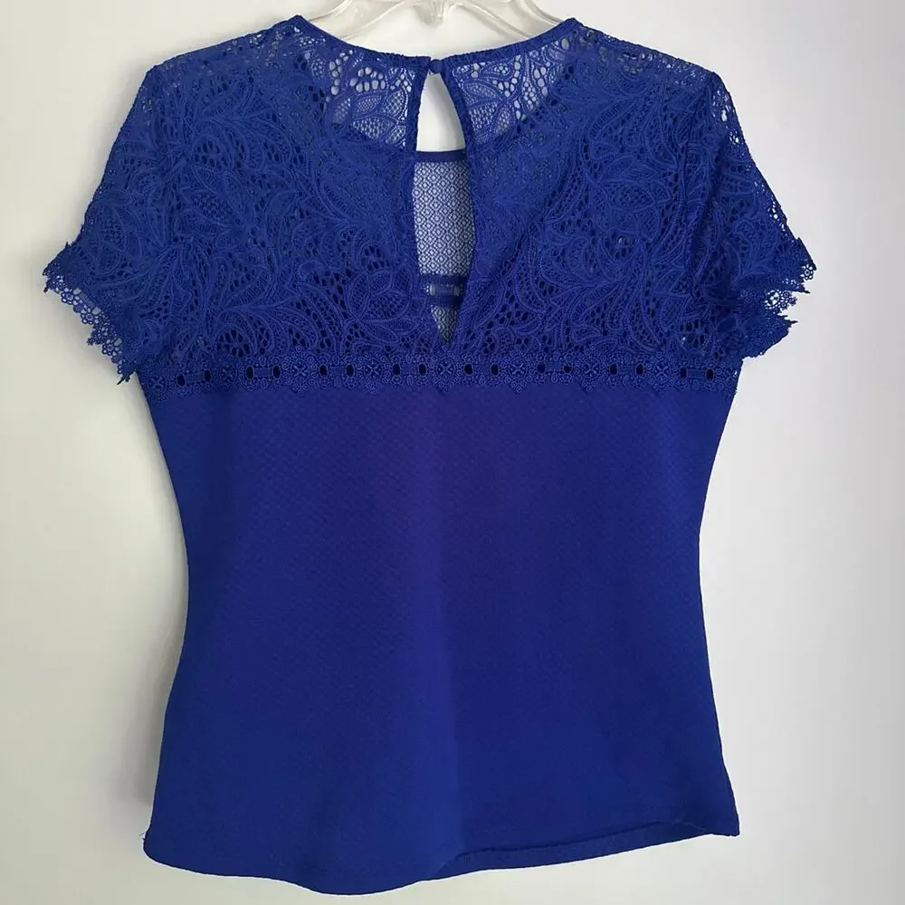 H&M Royal blue lace short sleeve top, women’s medium - Picture 5 of 7